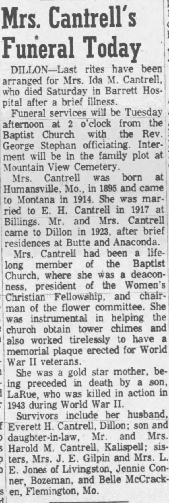 Obituary for Ida M. Cantrell